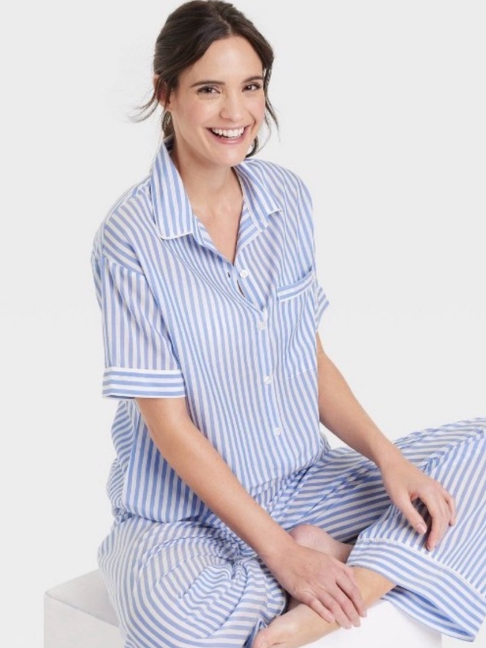 Stars Above Target Striped Blue & White Short Sleeve Pajamas Set - Picture 2 of 8